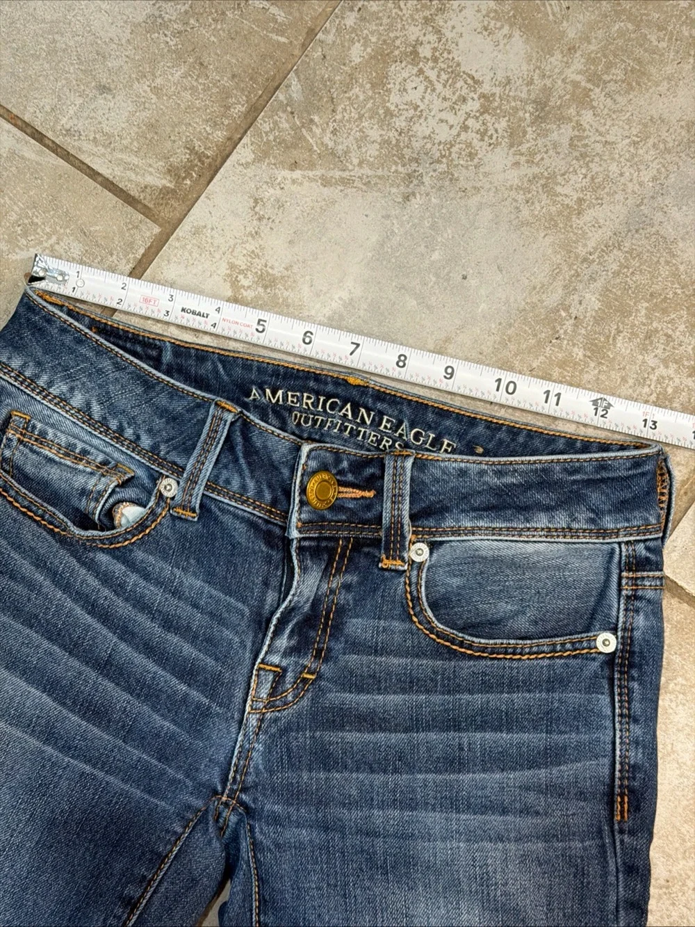 American Eagle Embroidered Kick Boot Dark Blue Jeans Size 00